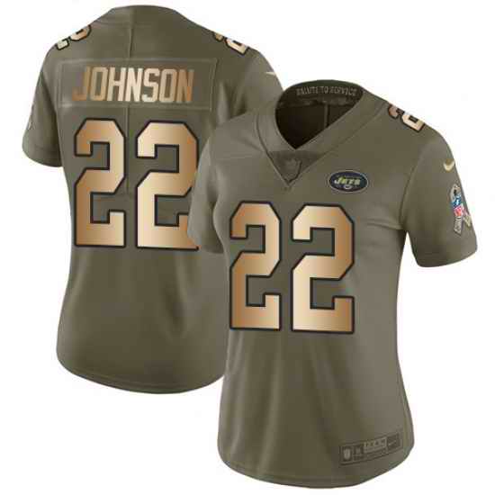 Nike Jets #22 Trumaine Johnson Olive Gold Womens Stitched NFL Limited 2017 Salute to Service Jersey
